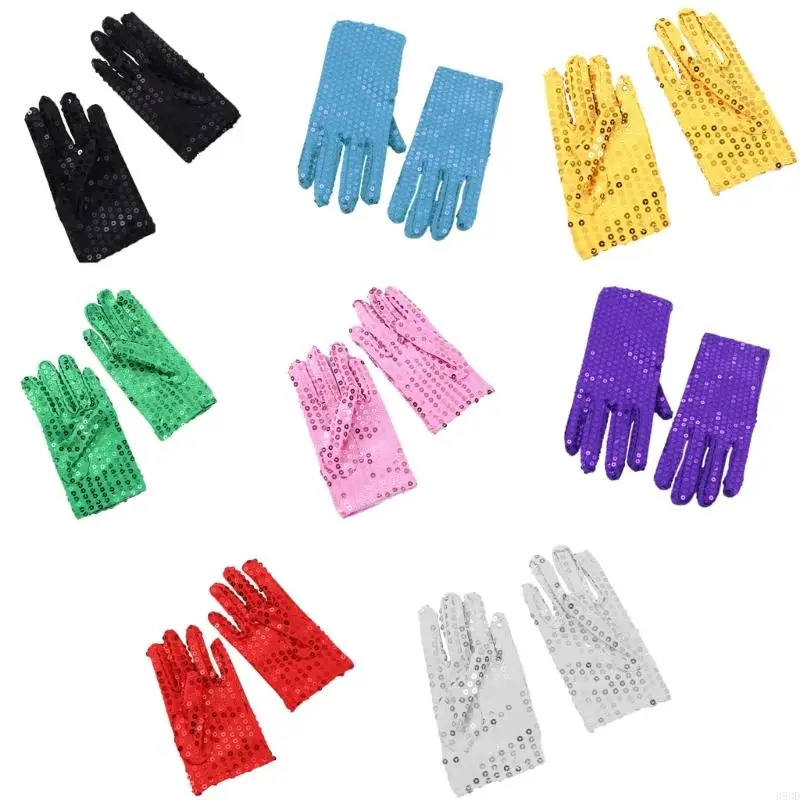 

39BD Kids Shining Sequins Gloves Elastic Full Finger Gloves Christmas Party Supplies