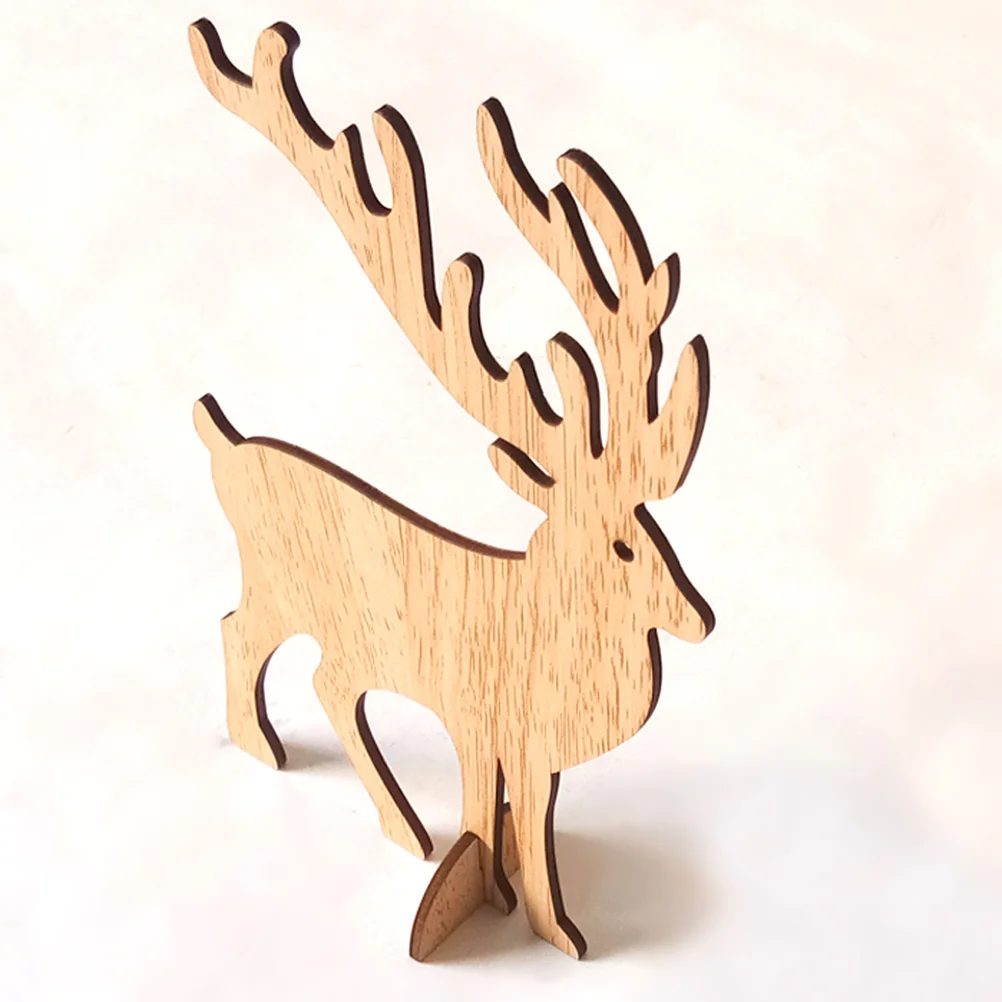 

6Pcs Small Wood Elk Decor Christmas Ornament Set Desktop Wooden Elk Craft for Office Home Cabinet Show Window Display