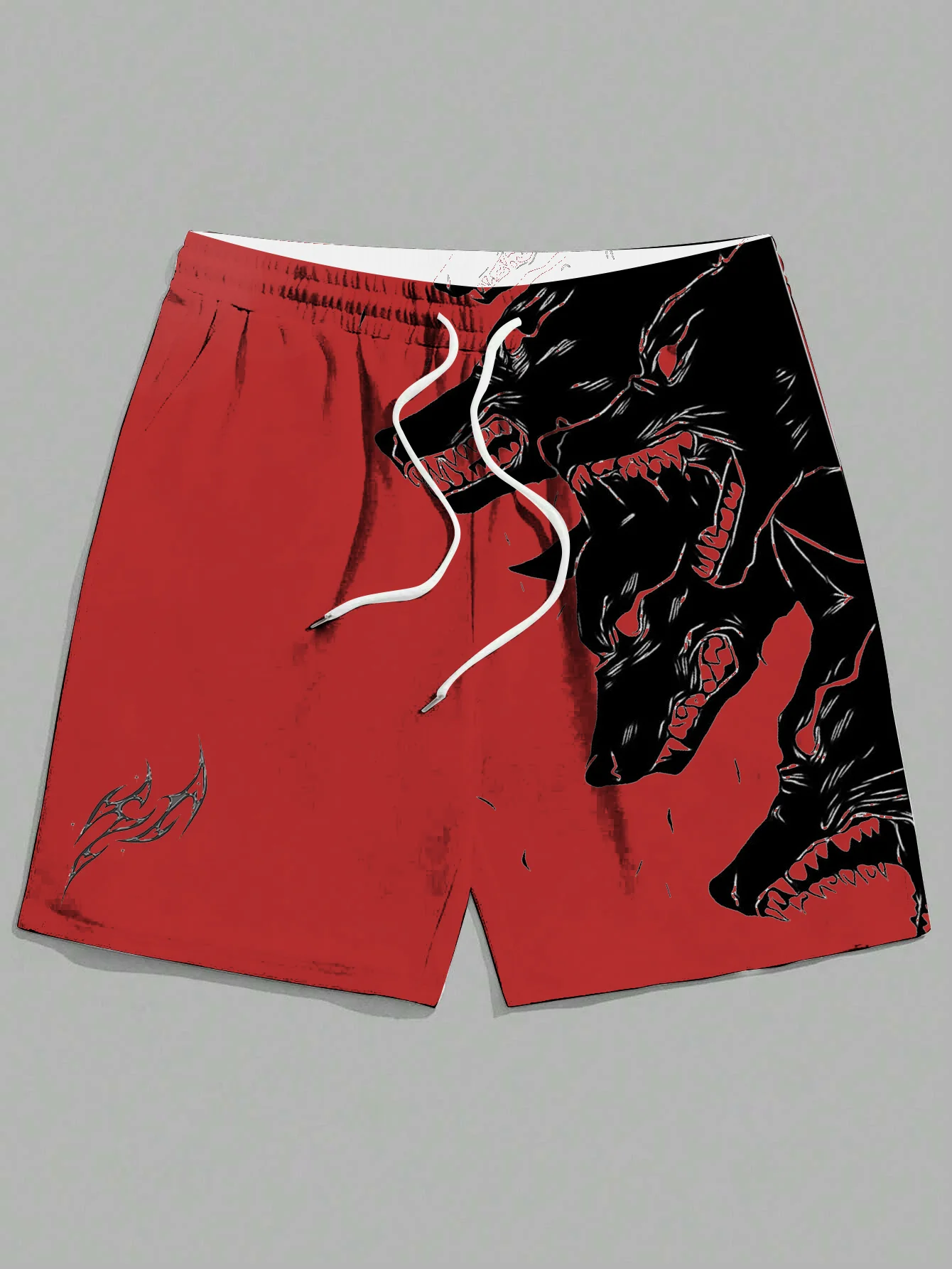 New men\'s summer shorts loose casual home shorts 3D printed sporty three headed wolf print Harajuku shorts Hawaii beach shorts