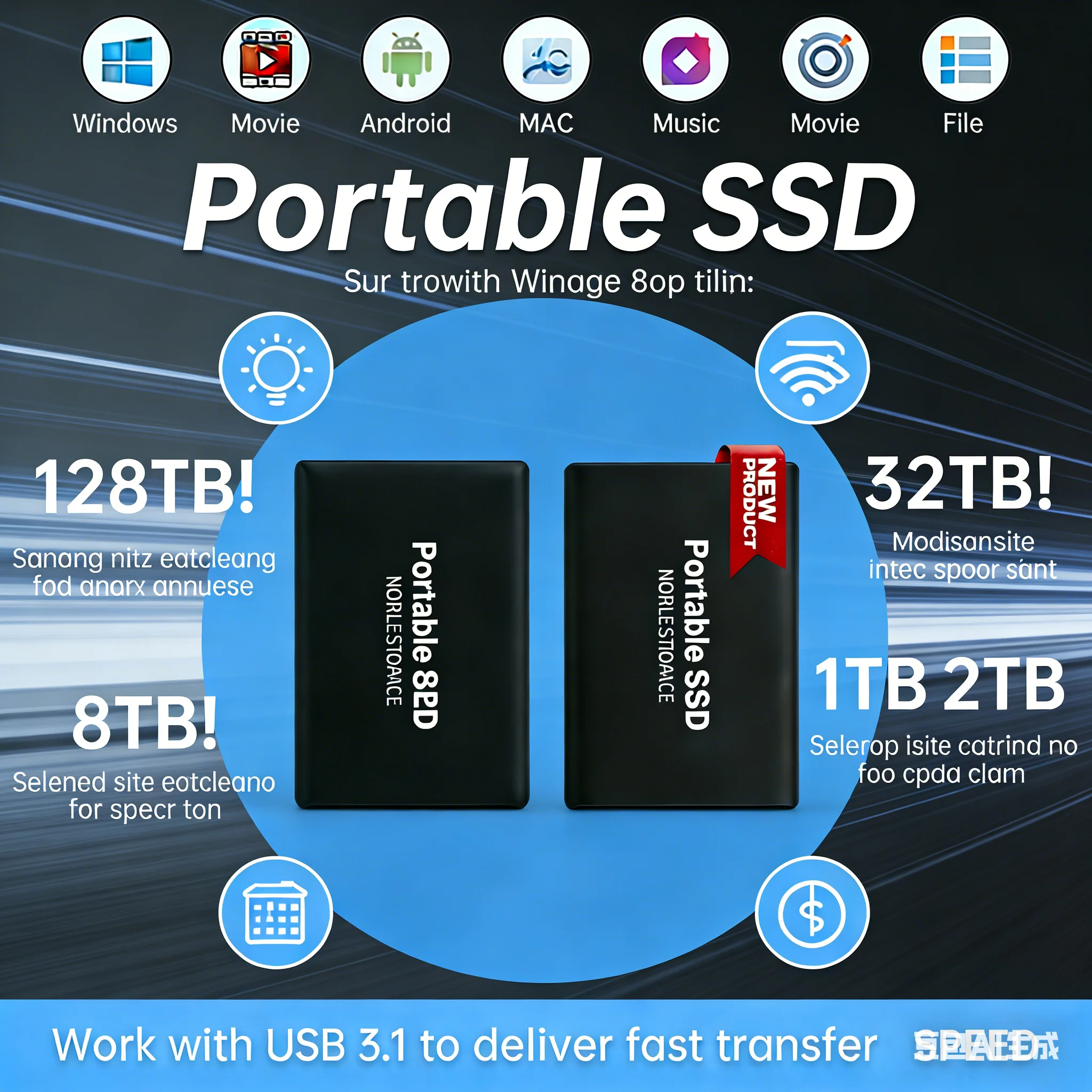 32 ТБ Высокоскоростной портативный внешний SSD-накопитель USB 3.1 Type-C для телефона/ноутбука/Mac/ПК, решение для хранения данных 2 ТБ, 4 ТБ