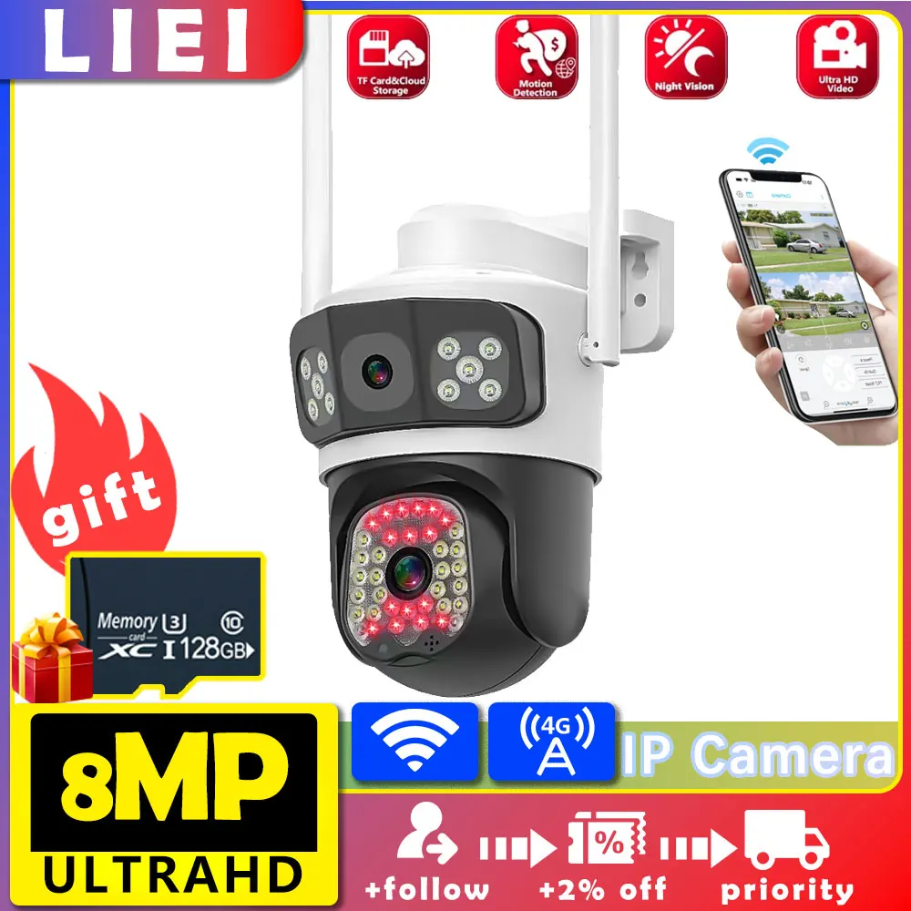 

LIEI 4K UHD 8MP Dual Lens Outdoor Security PTZ IP 360 Smart Camera WiFi Surveillance Camera AI Human Detect security-protection