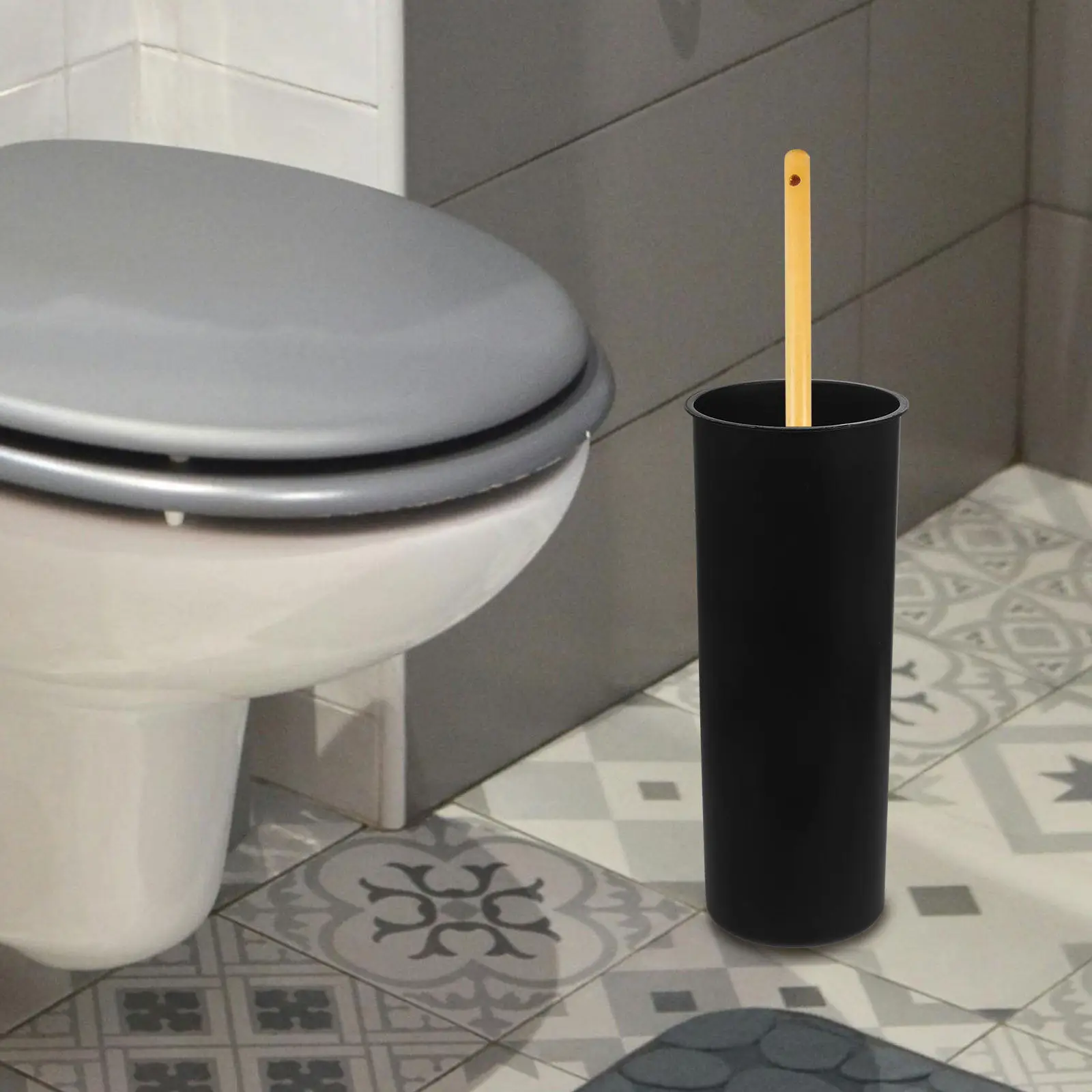 4Pcs Toilet Brush Holder Black Plastic Stable Round Base Bathroom Scrubber Brush Cup Anti-Stain Cleaning Storage