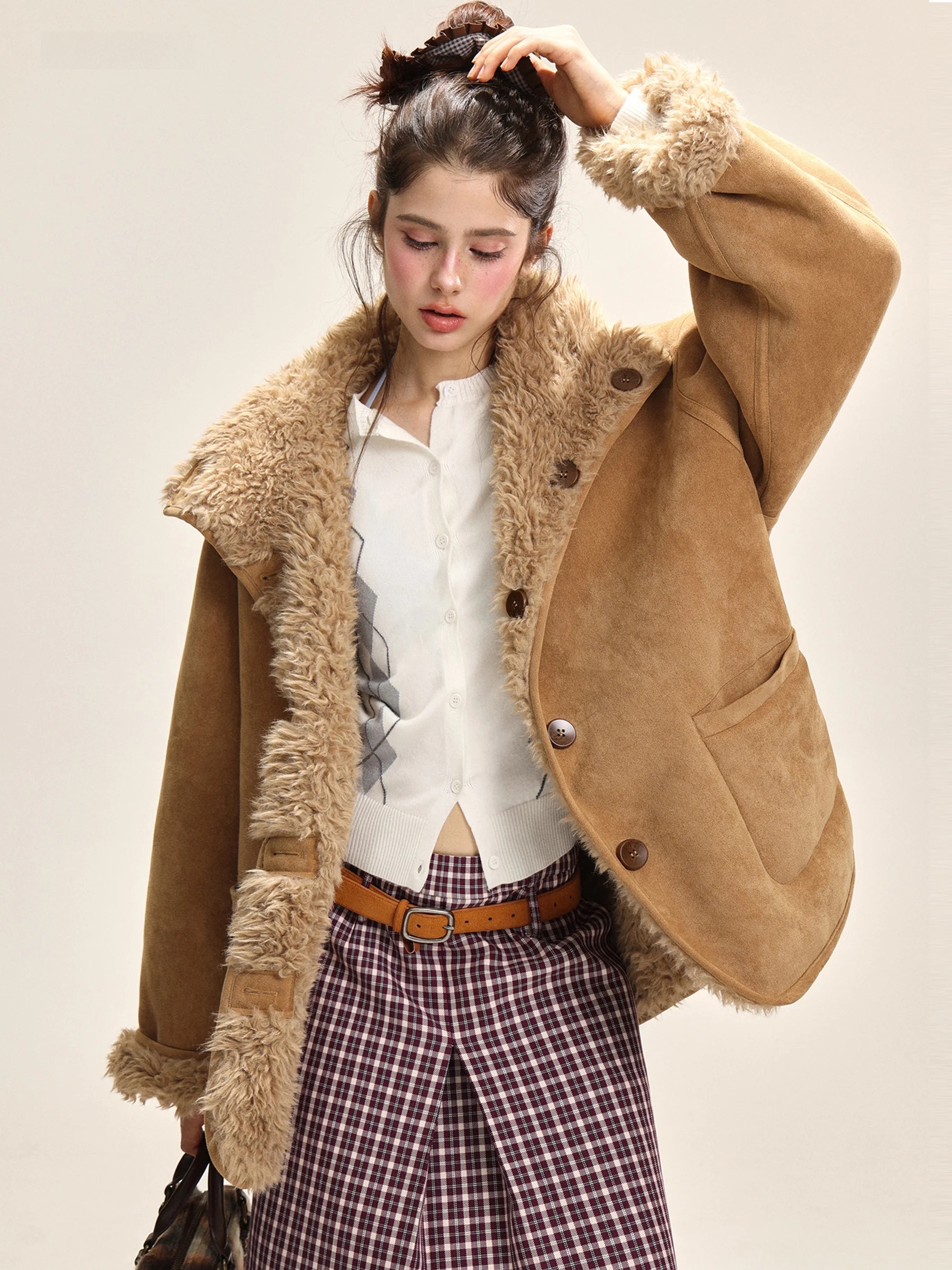 

Ladies' Lamb Fur Jacket November Lazy Style Collar Loose Suede Double Wear Mid-Length Spring Autumn American Style Coat
