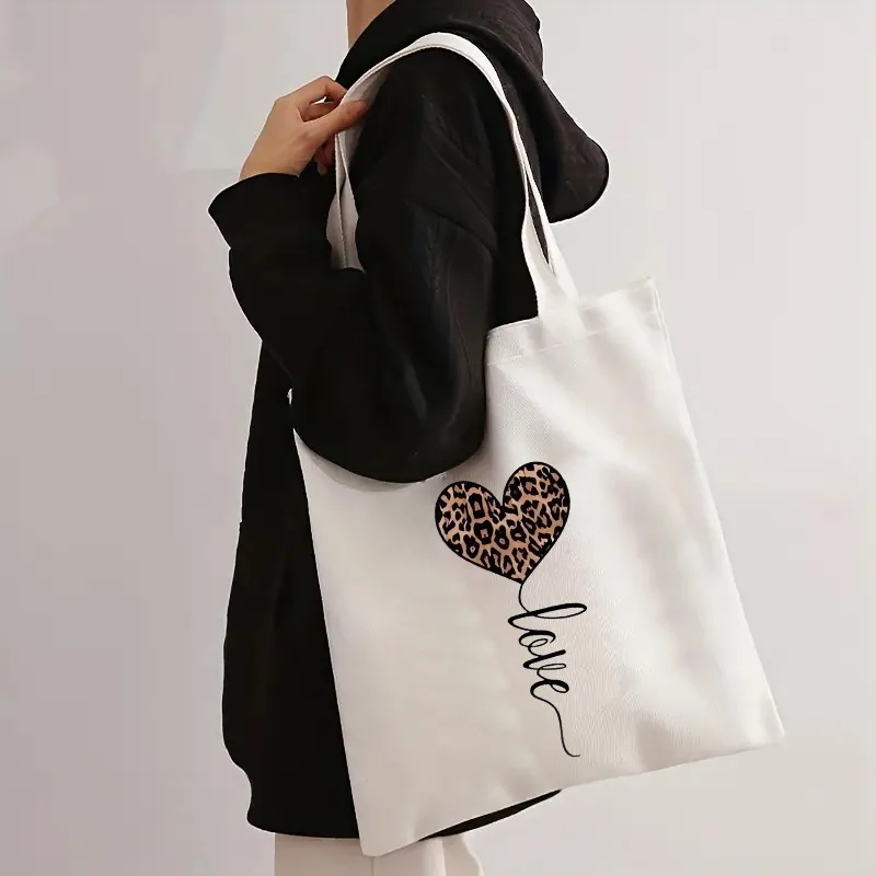 حقيبة يد نسائية من القماش بطباعة الفهد حقيبة كتف نسائية متعددة الاستخدامات حقيبة يد للتسوق مناسبة للسفر الترفيهي اليومي