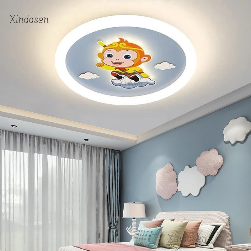 Kawaii Monkey Ceiling Lamp For Baby Boys Room Child Bedroom Kids Chandelier Cartoon Cute Decor Lustre Animal Led Ceiling Light