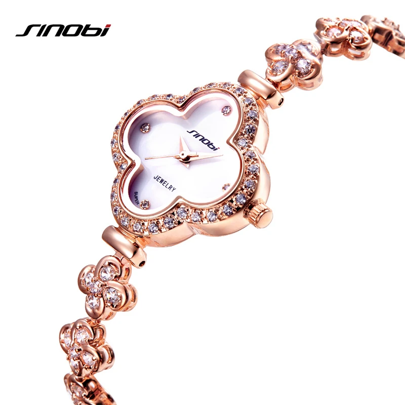 SINOBI Women High End Four Leaf Clover Shape Quartz Wristwatches Top Luxury Brand Noble Ladies Jewelry Watch Relogio Feminino