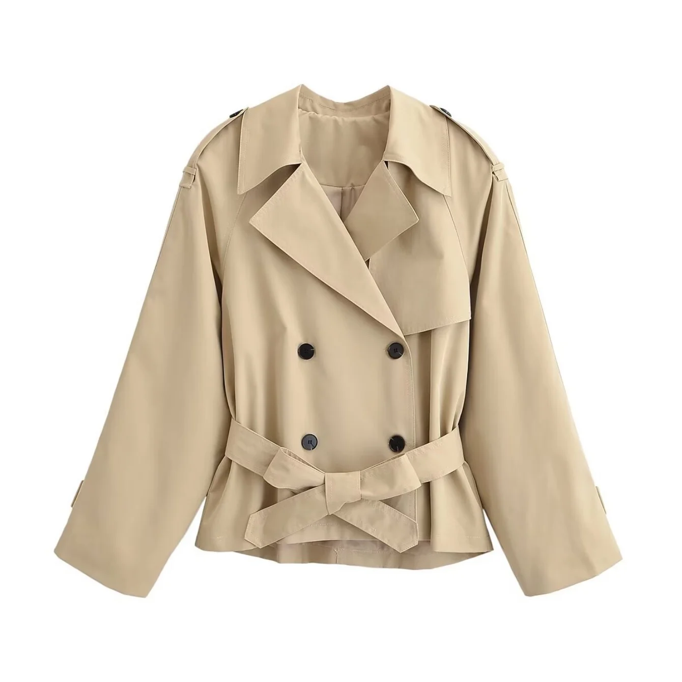 Women Vintage Windbreak Jacket Coats Spring Female Lapel Neck Double Breasted Loose Belt Jackets Lady Chic Casual Outwear Coat