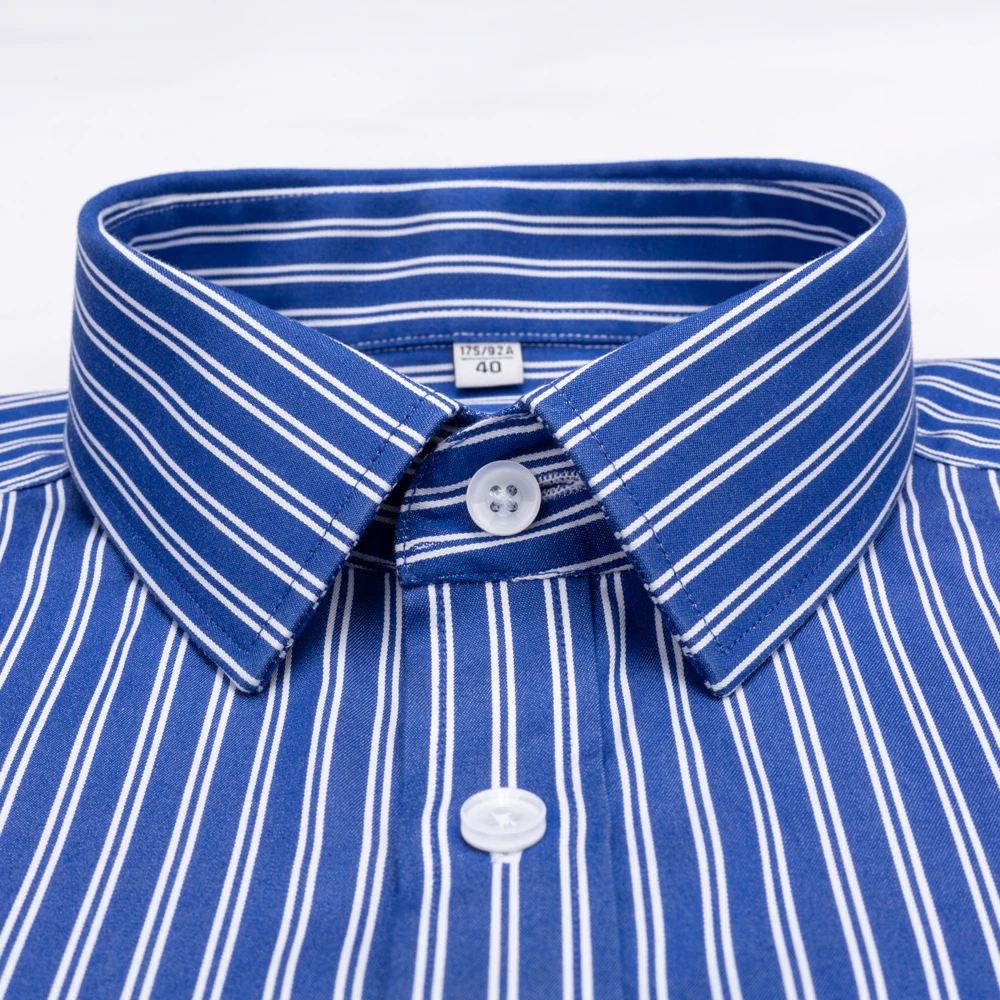Men's No-Iron Summer Short Sleeve Striped Checked Shirts, Spread Collar Easy Care Comfortable 100% Cotton Business Office Wear