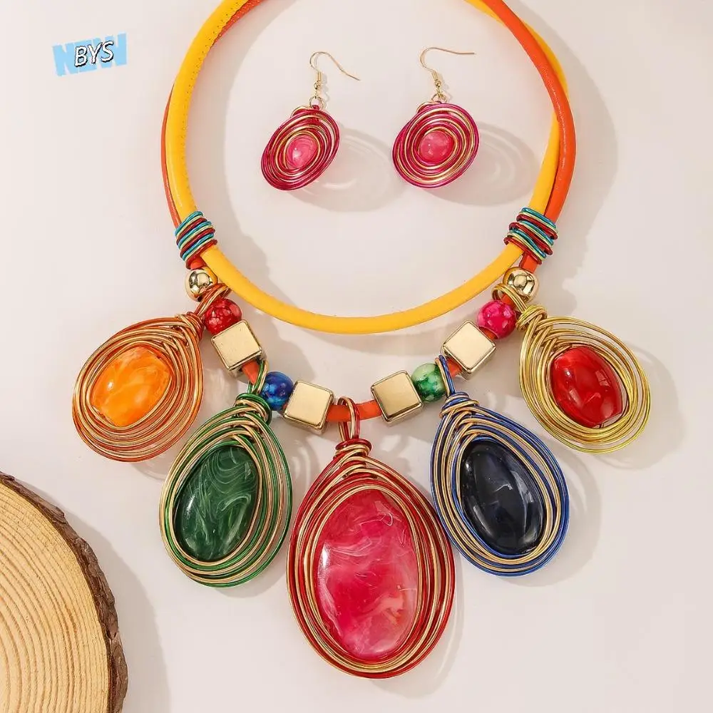 

Trendy Hook Earrings Necklace Set Pu Rope Charm Choker Costume Jewellery Safe Reliable Trendy Dangle Earrings Jewelry Gift