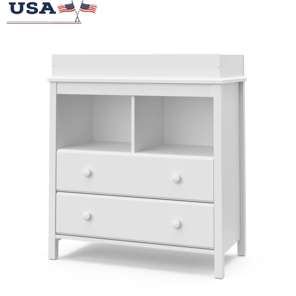 

Пеленальный столик для младенцев с 2 ящиками, комод, детский сундук, нетоксичный органайзер для малышей, сертифицированный JPMA, прочное дерево, легкое