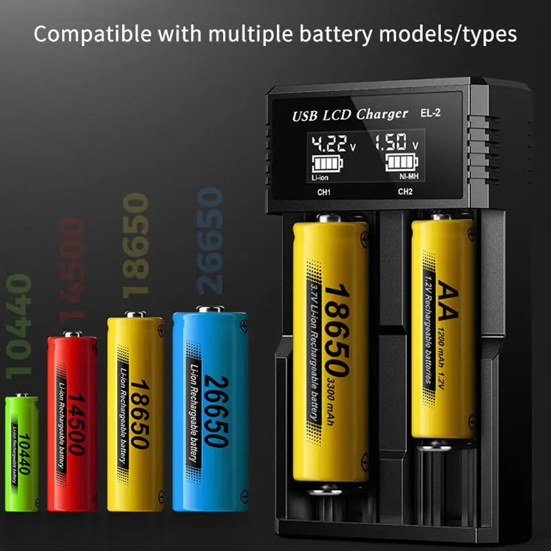 USB Charger LCD Battery Smart Charger 1 / 2 Slots Charger For 18650 3.7V Rechargeable Li Battery For 1.2V NI-MH AA /AAA Battery