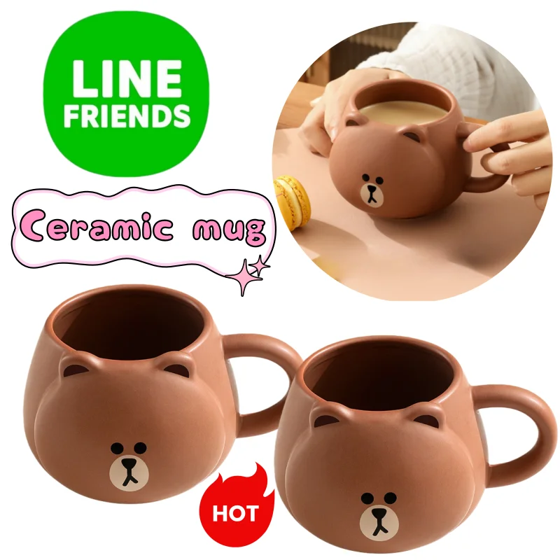 

New LINE FRIENDS Brown Creative Personality Ceramic Mug High Color Value Cartoon Cute Couple Milk Tea Coffee Cup Birthday Gift