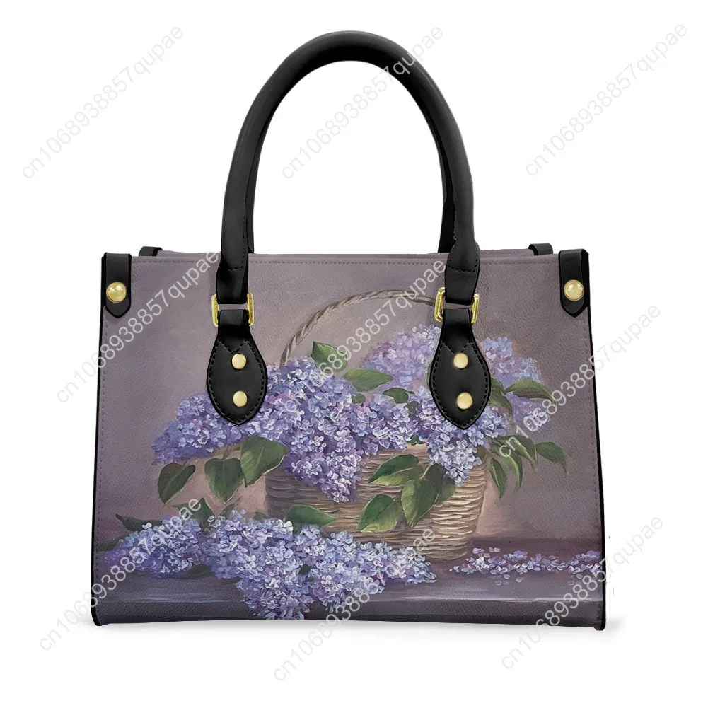 Floral Print Pattern Tote Bag Purse Womens Mens Personalized Text Image PU Leather Handbag Business Shopping Gift Bags