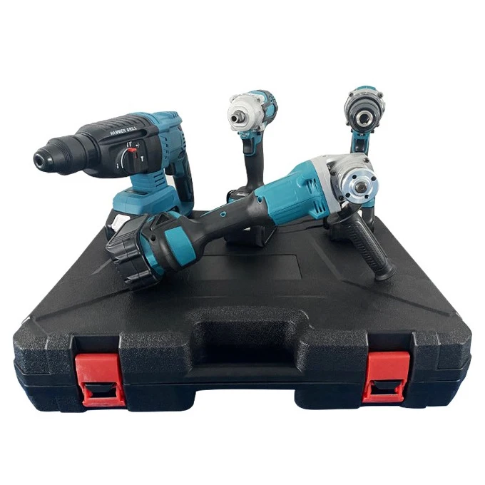 Brushless Cordless 4 In 1 Practical Jobsite Work Tool Set Power Wrench Drill Angle Grinder Hammer Power Tool Set
