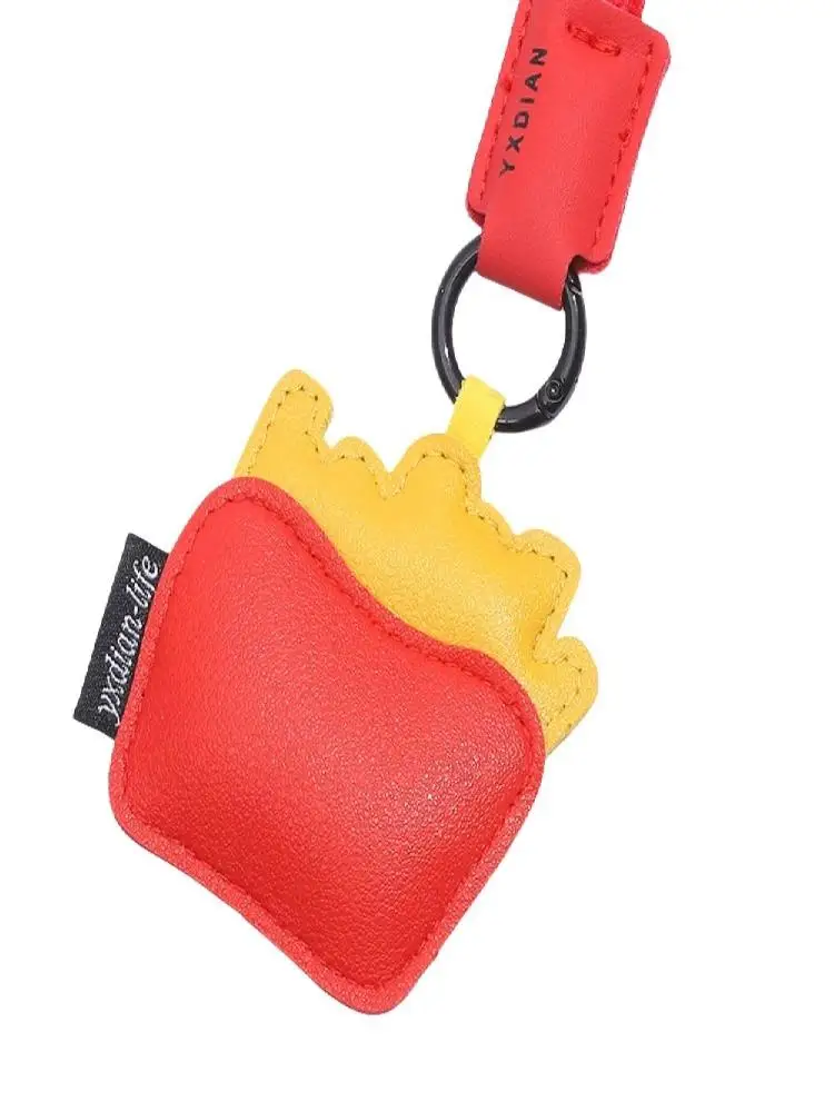 Porte-clés en forme de tasse à café drôle, frites, dessin animé, pendentif de crème glacée, breloque suspendue, porte-clés de voiture en cuir PU, décor de clé