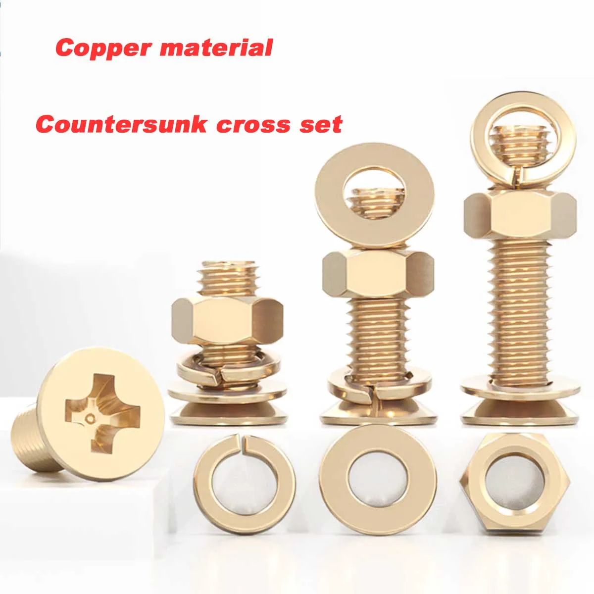 

Countersunk Cross Screw Flat Spring Washer Nut Combination Set Made of Brass Material