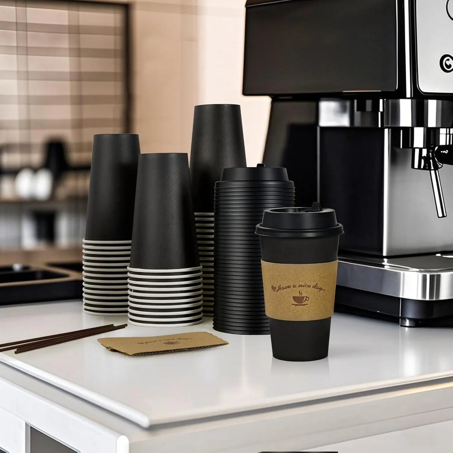 

Одноразовые кофейные чашки на 6 унций, 500 шт. Черные бумажные стаканчики с крышками. Подходит для офисных вечеринок и путешествий, прочные и многоцелевые.