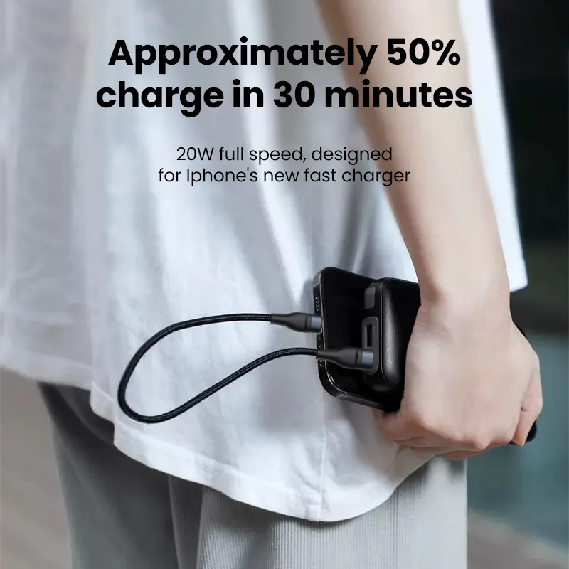 0.25M Short Type C to Type C Cable 66W PD Fast Charging Cord No Pop-Up Nylon Braided Type C for iPhone Samsung Huawei Power Bank