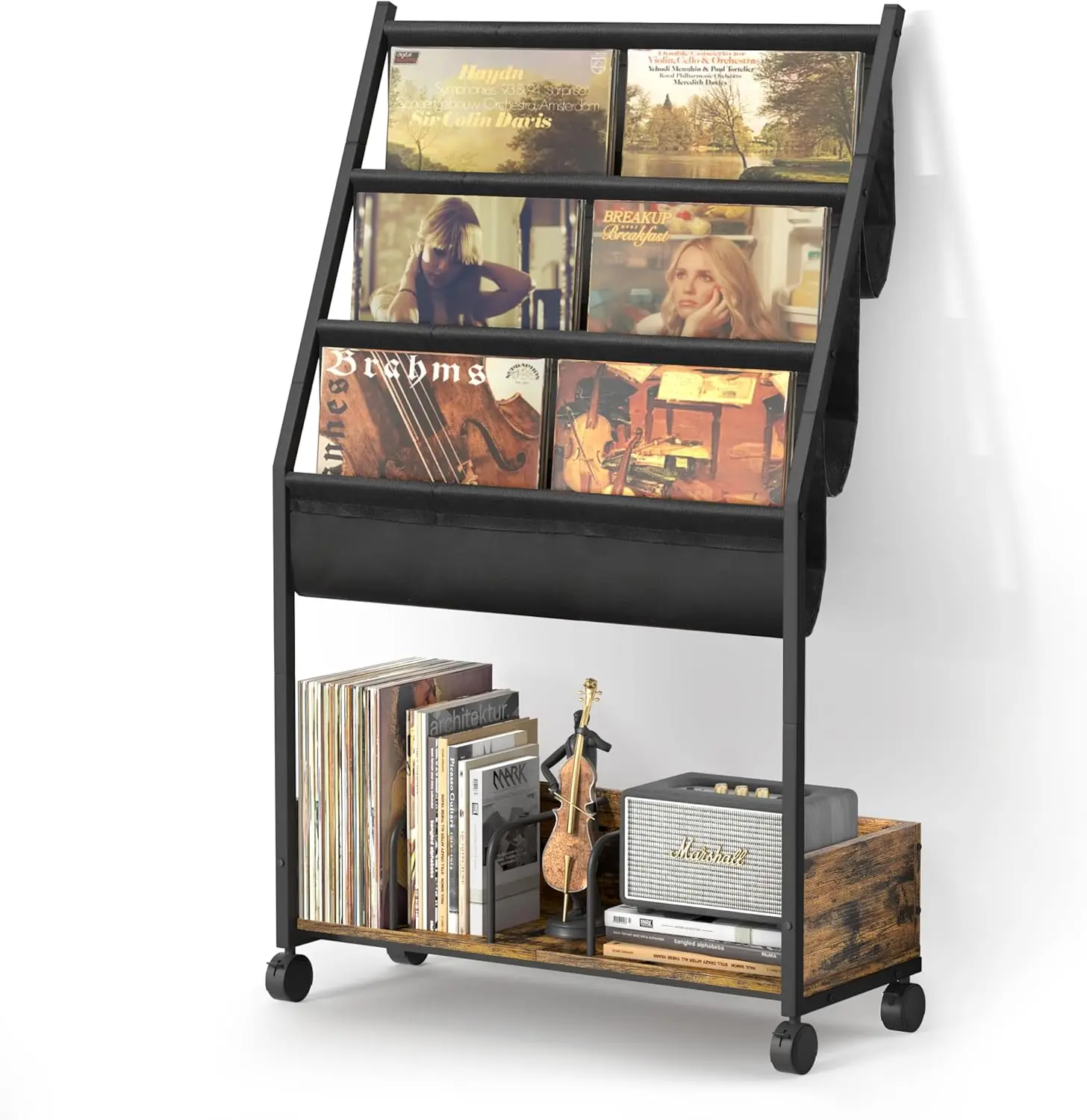 Vinyl Record Storage, Record Holder Up to 200 Albums, Record Stand with 3 Tier Vinyl Holder Display Shelf