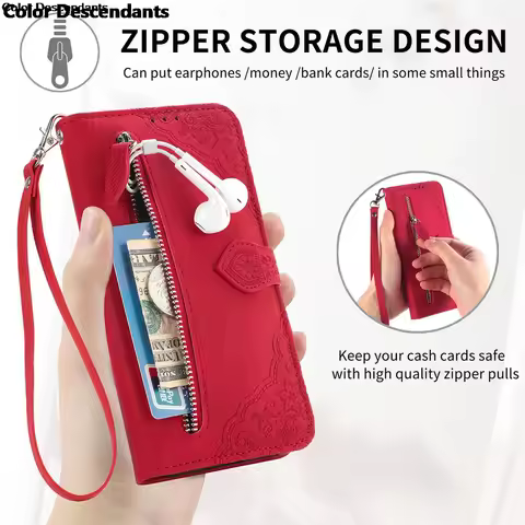 Leather Zipper Wallet Phone Case For Samsung Galaxy S20 S21 S22 S23 S24 FE Ultra Plus 5G A06 A16 A05 Flip Card Cash Slot Cover