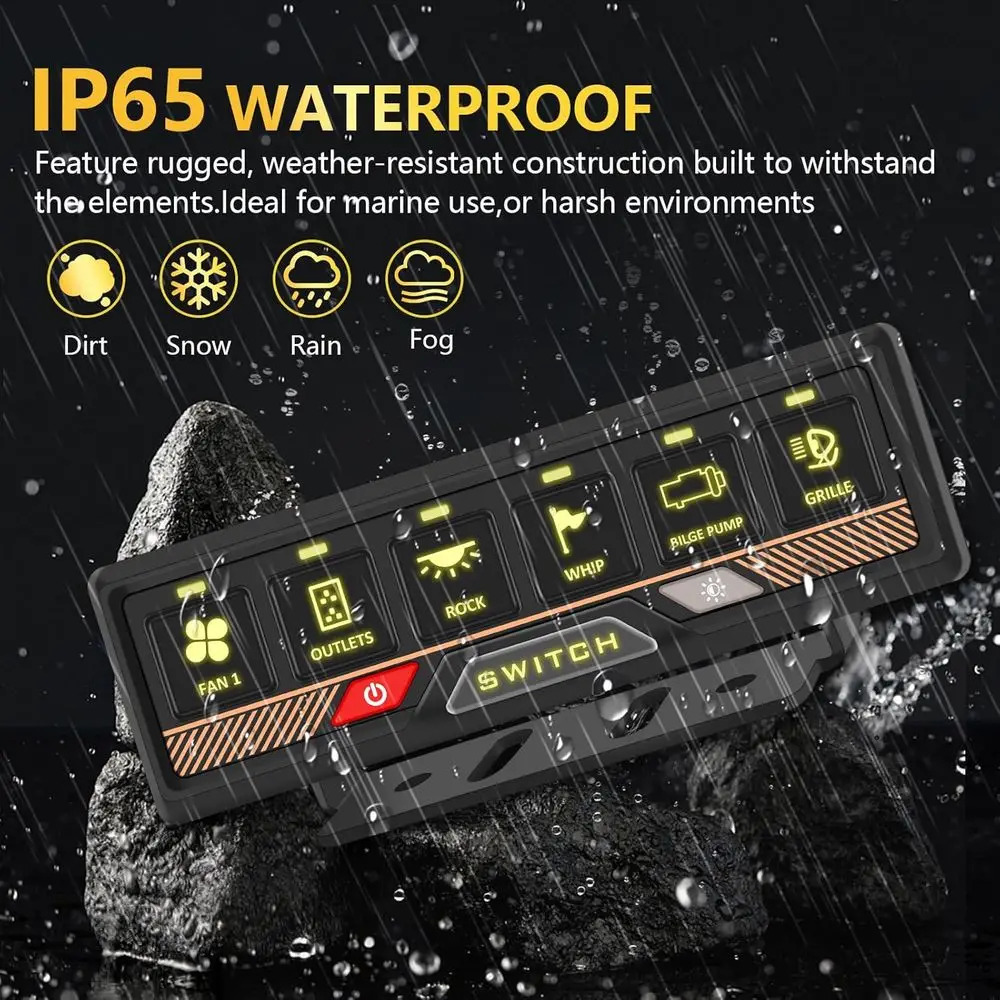 6-Gang-RGB-Schalttafel, 60 A, wasserdicht, Speicherfunktion, kippbar, kurzzeitig, gepulster Blitz, kompatibel mit UTV, ATV, Wohnmobil, Bus, Auto, LKW, Je