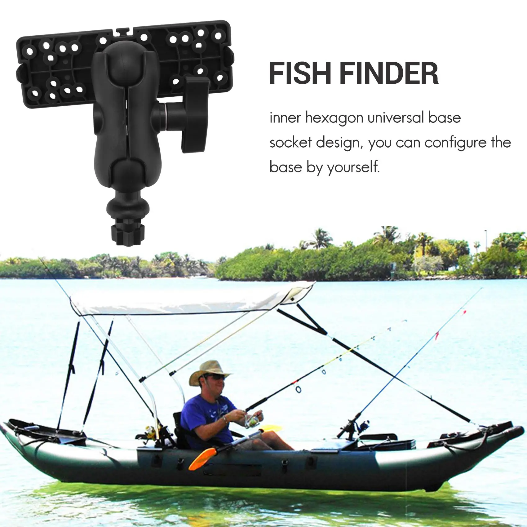 Ball Mount with Fish Finder and Universal Mounting Plate Kayak Accessories,Inner Hexagon Base