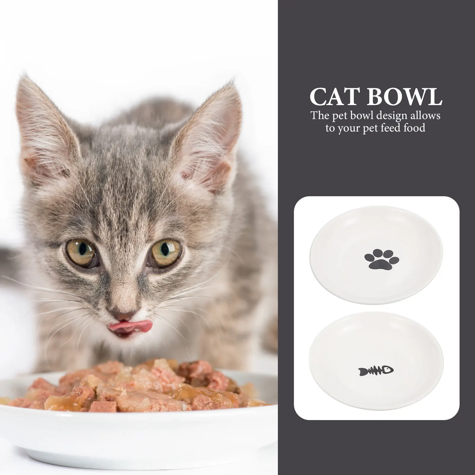 

2Pcs Decorative Cat Bowl Nordic Style Large Capacity Anti-Slip Bottom Easy to Clean Pet Food Storage Cat Bowl Kitten Food Plate