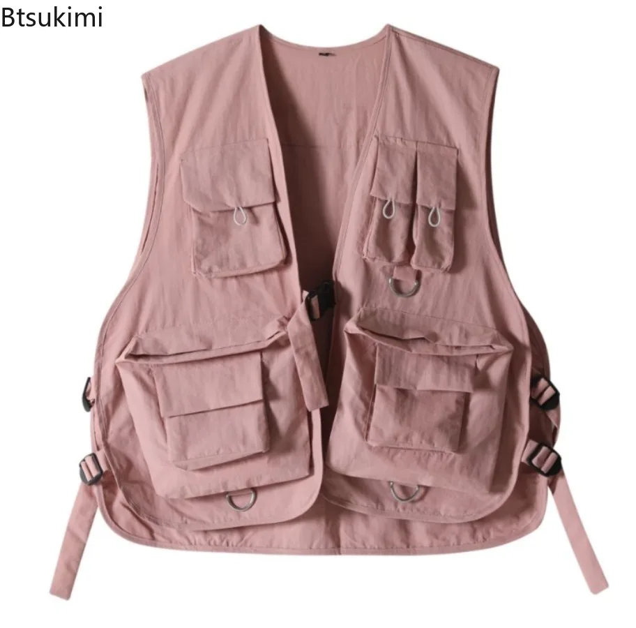 Multi Pockets Cargo Vests Men's Solid Casual Hip Hop Style Sleeveless Vest Jackets Men Women Loose All-match Outdoor Work Tops