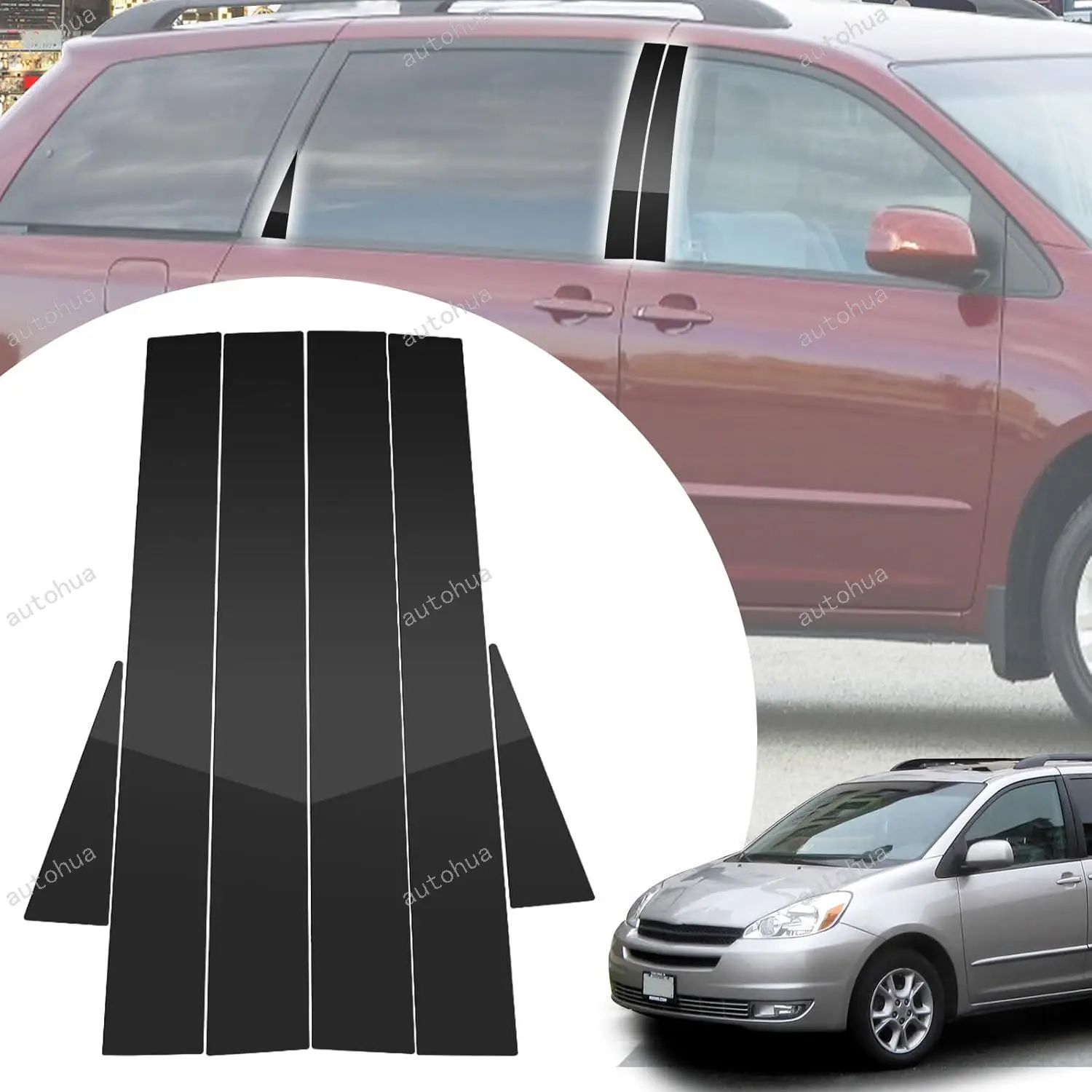 

Door Pillar Post Trim for Toyota Sienna 2004-2010 Side Door Pillar Anti Scratch Glossy PC Stickers Cover Moldings 6-pcs