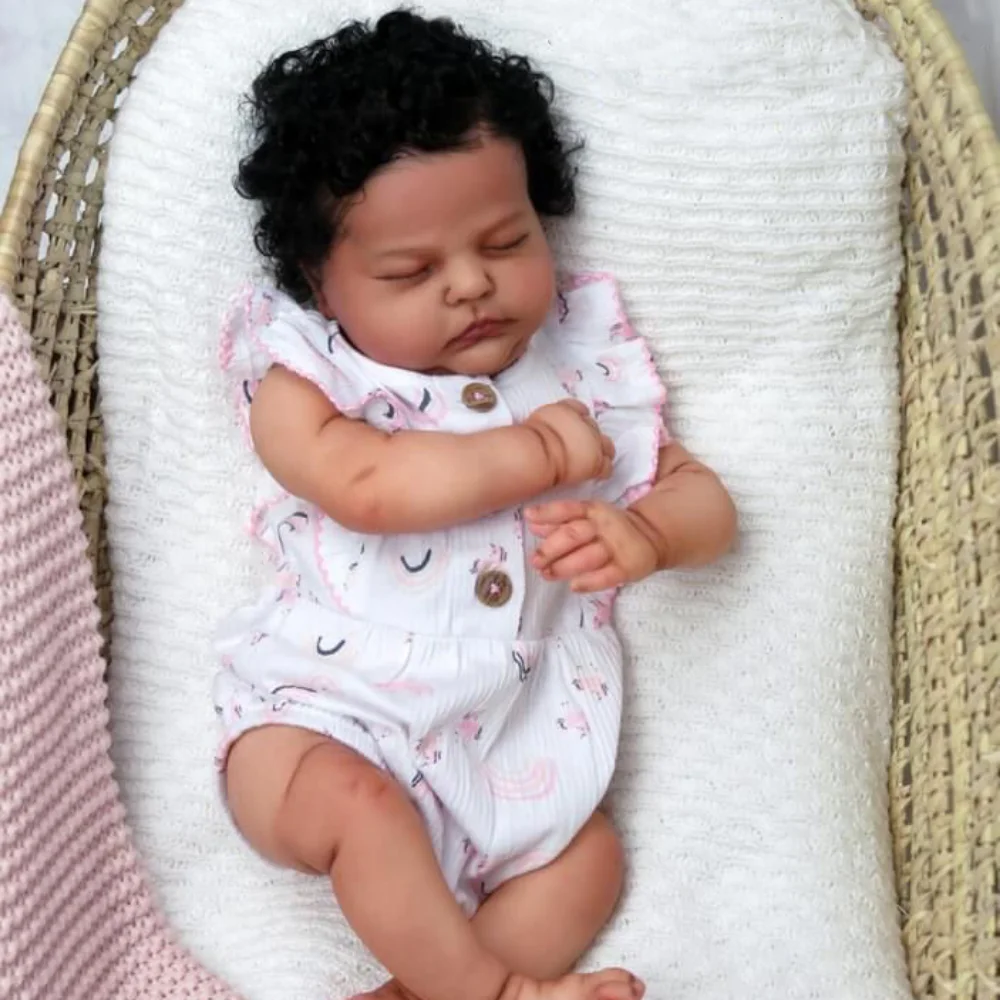 

20inch Finished Bebe Reborn Doll Asleep Tessa Dark Brown Skin Lifelike Real Baby Doll 3D Skin Lifelike Newborn Sleeping Baby