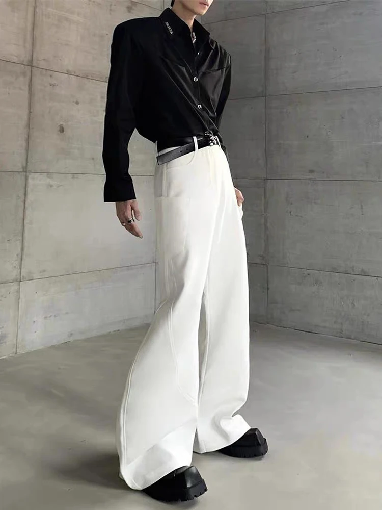 REDDACHIC Vintage Białe Spodnie Garniturowe z Kieszeniami Cargo Męskie Cleanfit Patchwork Luźne Szerokie Nogawki Bootcut Spodnie Robocze Codzienne Ubrania