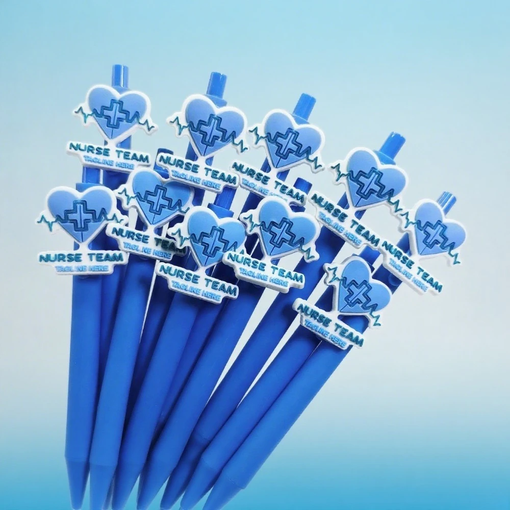

10 шт., декоративная нашивка с синим сердцем, медицинская тема, мягкая резиновая наклейка из ПВХ, шариковая ручка, фирменный подарок, инструмент для письма