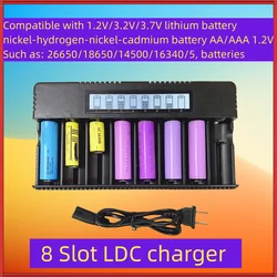 LCD Display 8-Slot 18650/26500 Battery Charger 3.7V Lithium Battery Ni-MH Ni-Chrome 1.2V 1.5V Battery Charger US-Plug Durable