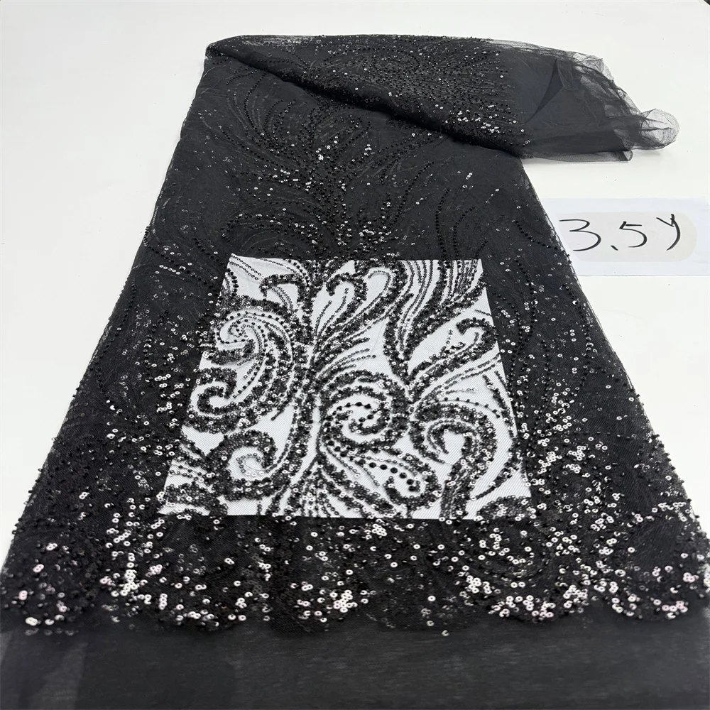 قماش دانتيل أفريقي عالي الجودة دانتيل نيجيري مطرز بالترتر قماش شبكي فرنسي 3.5 ياردات لخياطة فساتين حفلات الزفاف #2