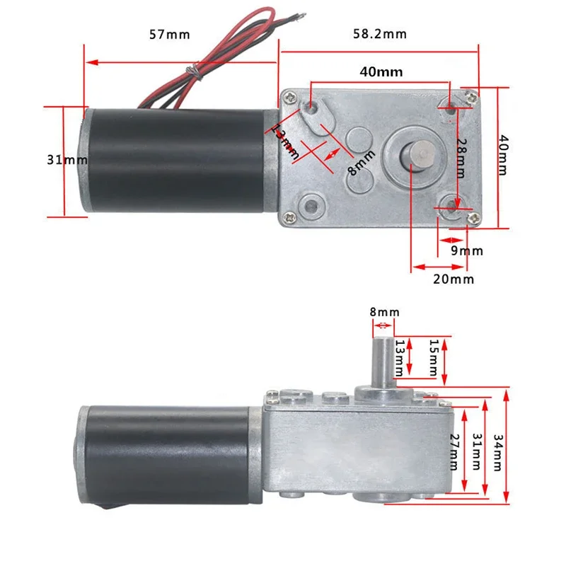 High Torque 5840-31ZY 58x40mm Worm Gear Motor 12V/24V 7RPM-470RPM All Metal Gears 2.5/2.1mm Plug for Vending Machine DIY Project