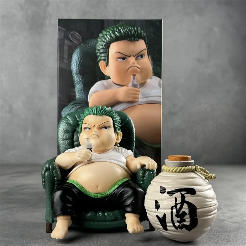 Anime One Piece Fatty Roronoa Zoro Drinks Pvc Action Figurine Desktop Model Figure Ornaments Toys Gifts Decoration Doll Statue