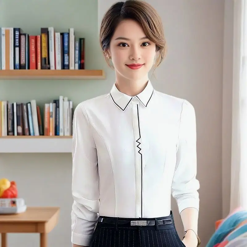 Camisa de terno profissional primavera outono novo branco moda manga comprida workwear coreano camisa fina workwear interior