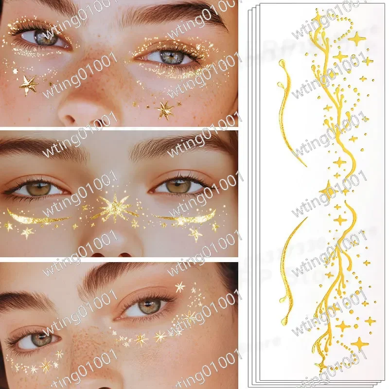for Masquerade Ball Metallic Bronzing Freckle Tattoo Stickers Waterproof Temporary Body Art Makeup for Performance Party