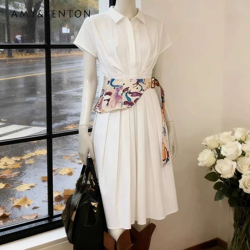 

Elegant Simple Style Women's Shirt Dress 2026 Summer New Waist Strap Design Fashion Temperament Versatile Long Dresses Ladies