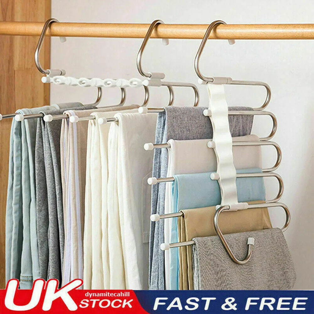 5-In-1 Multi-Functional Magic Hangers Trouser Pants Clothes Coat Rack Black UK