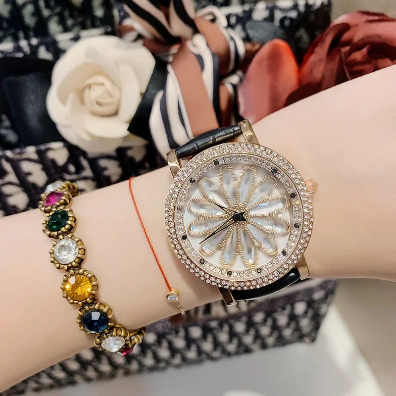 Fashion Rotary watch Fashion quartz watch chrysanthemum dial small elegant woman white watch for girls Designer accessories