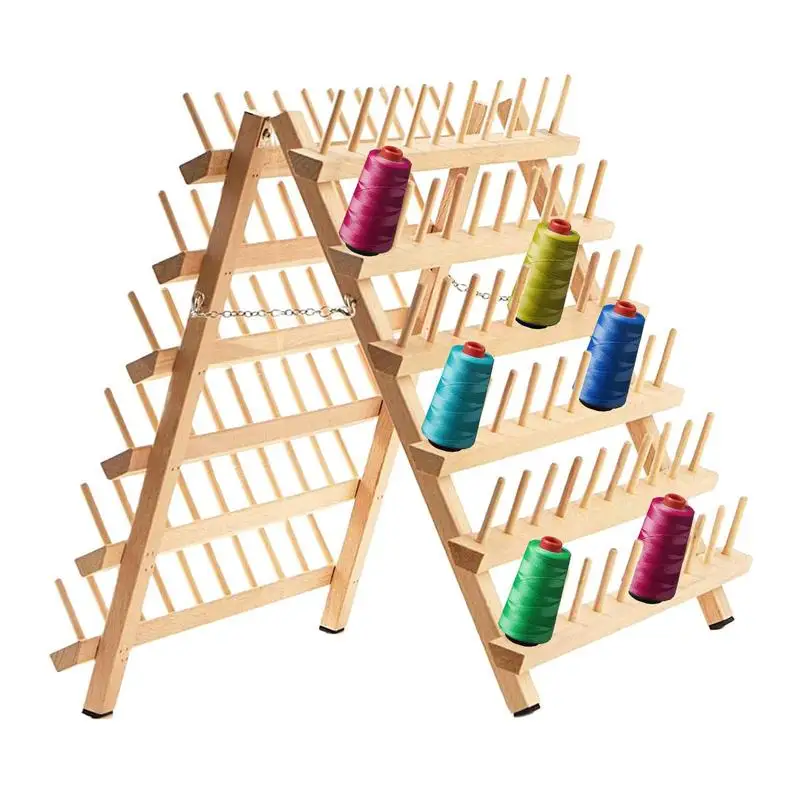 Sewing Embroidery Thread Rack And Organizer 120 Spools Nature Wooden Thread Holder Foldable Storage Shelf Hair Braiding Hanging