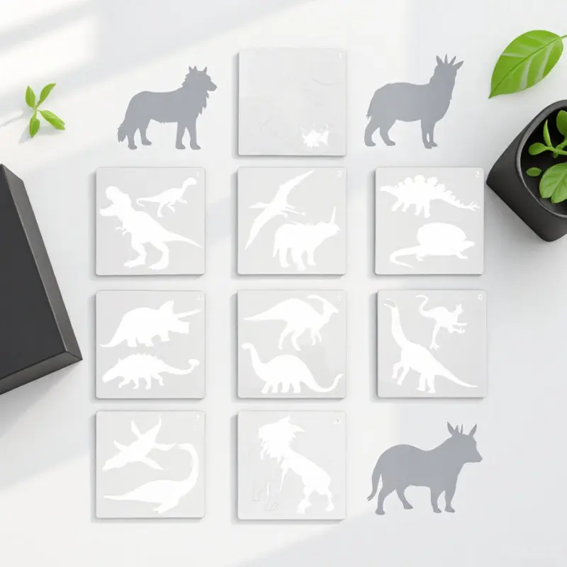 10Pcs Reusable Dinosaur Painting Stencils Art Template DIY Drawing Spraying Crafts Classroom Creative Imagination