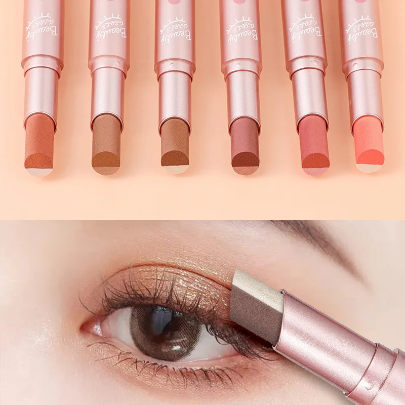 Naturalny dwukolorowy cień do powiek z brokatem, łatwy w użyciu, wodoodporny, dwutonowy, połyskujący cień do powiek w pisaku, łatwy w aplikacji, narzędzia do makijażu.