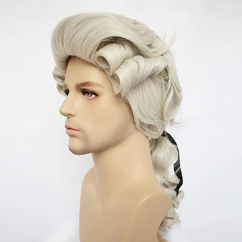 2026 Synthetic Hair Colonial Role Playing Wig Lawyer Wig Men's Long Curled Hair Wig