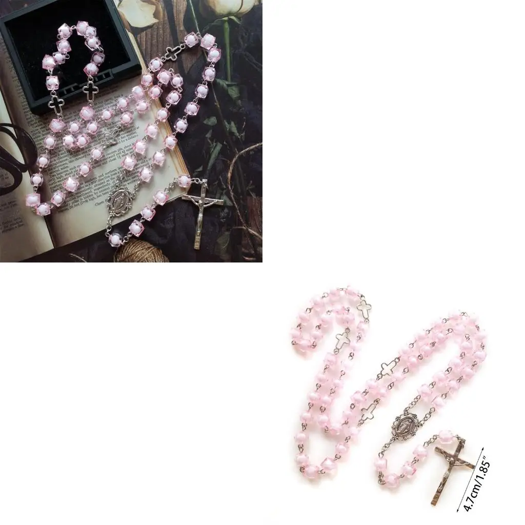 Religión cuadrada para collar Rosario cruzado, colgante para mujeres y hombres, suministros regalo meditación