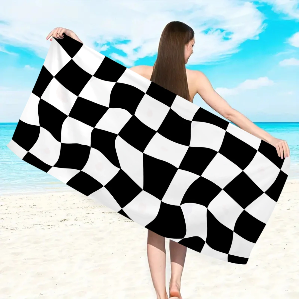 1pc Fashionable Checkered Beach Towel – Quick-Dry & Absorbent, Ideal for Swimming & Beach, Available in Multiple Colors