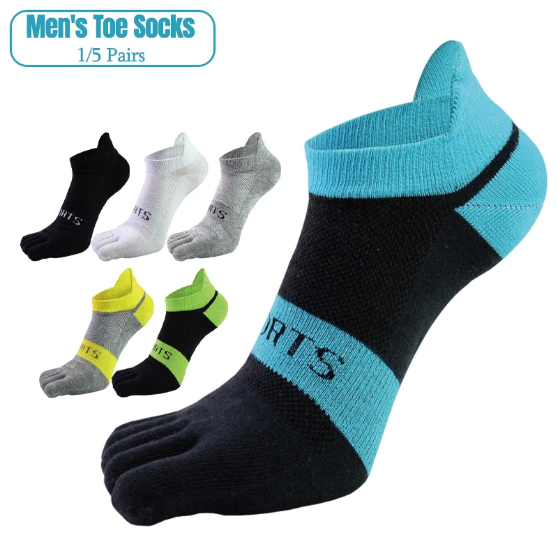 1/5 Pairs Men Five Toe Athletic Socks Breathable Mesh Low Cut Ankle Socks Sweat Wicking Cotton Sports Gym Five Finger Socks