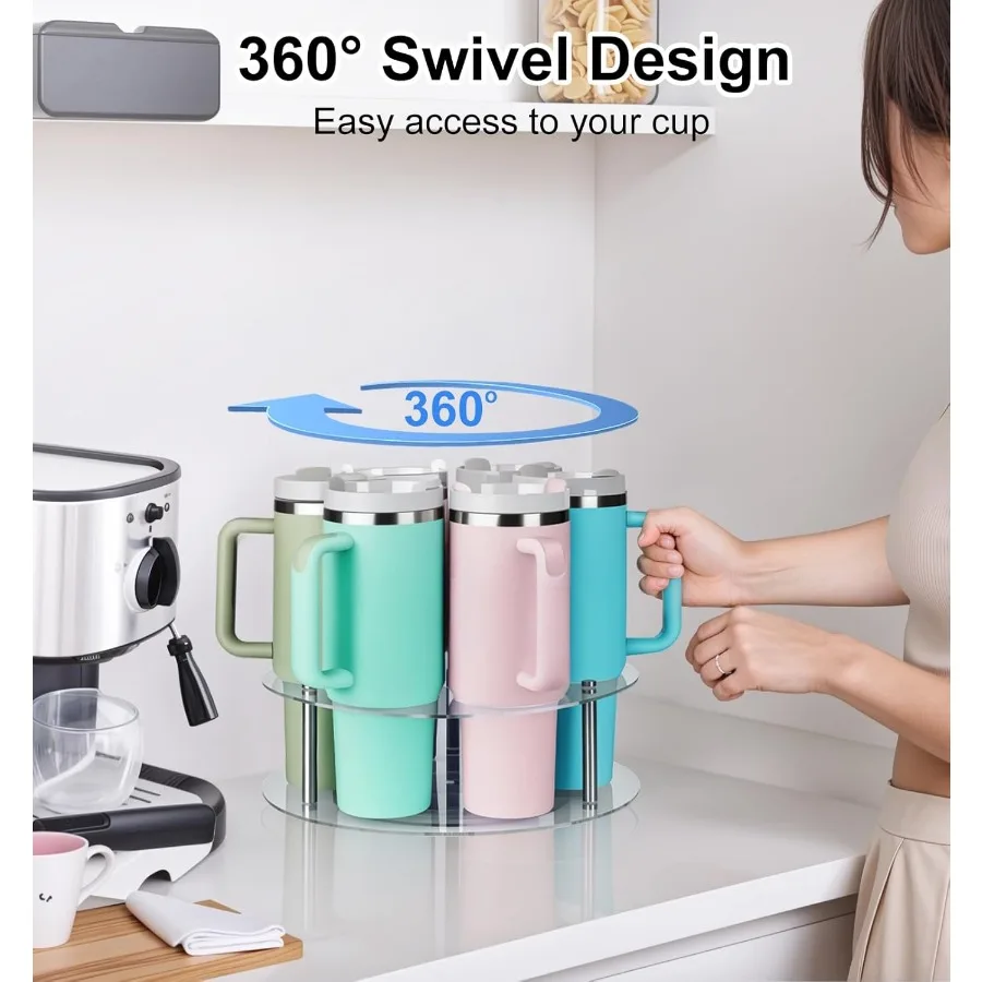 منظم زجاجات المياه لكوب ستانلي 40 أونصة مع مقبض حامل أكواب قابل للدوران منظم 7 فتحات حامل بهلوان أكريليك Kitc #4