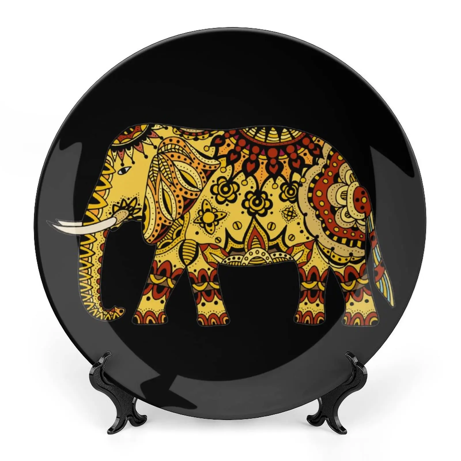 Indian Style Elephant Bone China Decorative Ceramic Plate with Stand Home Wobble-Plate Dessert Plates Household Plate Gift